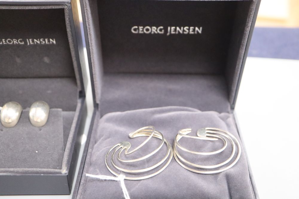 Allan Scharff for Georg Jensen, a pair of sterling silver Alliance earrings, No. 555 and two other items,